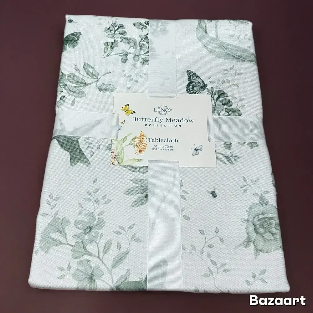 LENOX BUTTERFLY MEADOW TOILE GREEN & WHITE TABLECLOTH 52 x 70 RECTANGULAR NEW